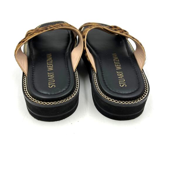 Stuart Weitzman Roza Lift Chain Haircalf Sandal Side Leopard Print - Picture 3 of 6